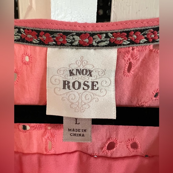 KNOX ROSE Flutter Short Sleeve, Eyelet Lace Dress, Completely Lined w Pink - Picture 2 of 9